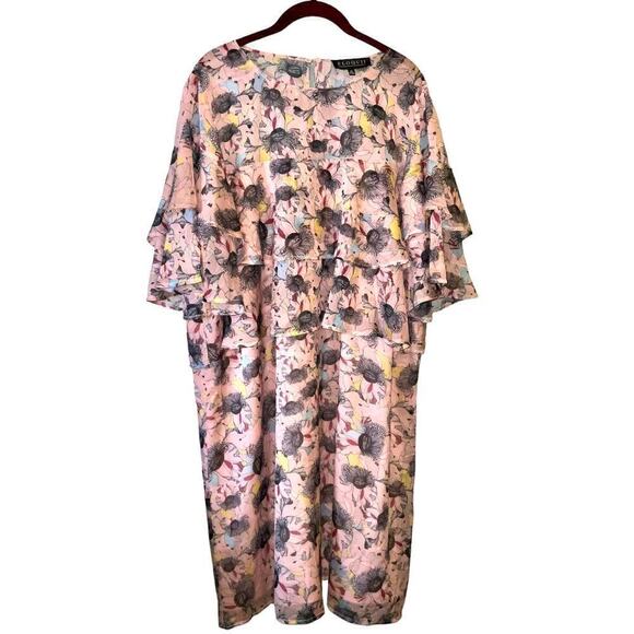 ELOQUII Layered Ruffle Crepe Pink Floral Print Short Sleeved Shift Dress Sz. 20 - Picture 1 of 16